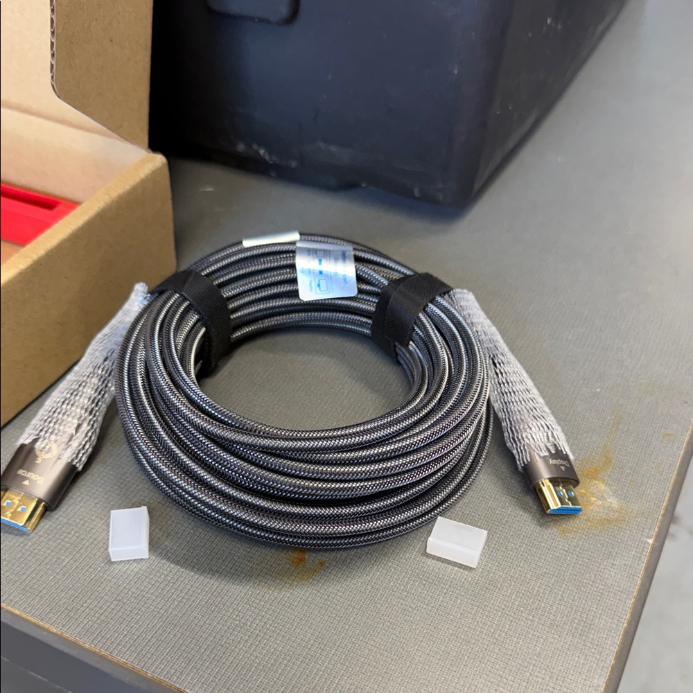 30ft-Braided HDMI Cable with Silver-Gray Sleeving and Blue Connector Tips